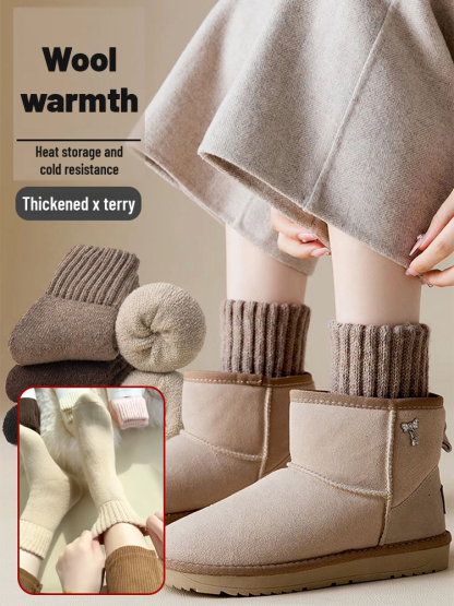Warm cashmere mid-calf socks with plush fleece