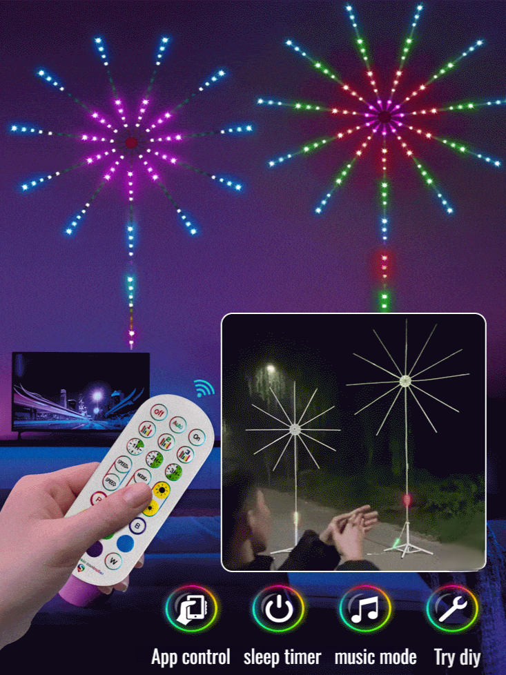 Intelligent Phantom Fireworks Light Strip. Voice-Activated Color Changing + Iridescent Light Effect, Safe And Flameless