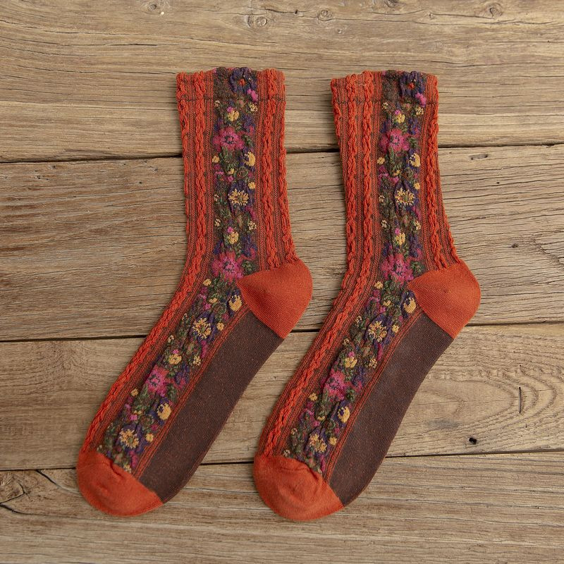 Ethnic Style Flower Women's Long Socks.Lightweight And Breathable, Won't Constrict Your Legs Even After Wearing It For A Long Time