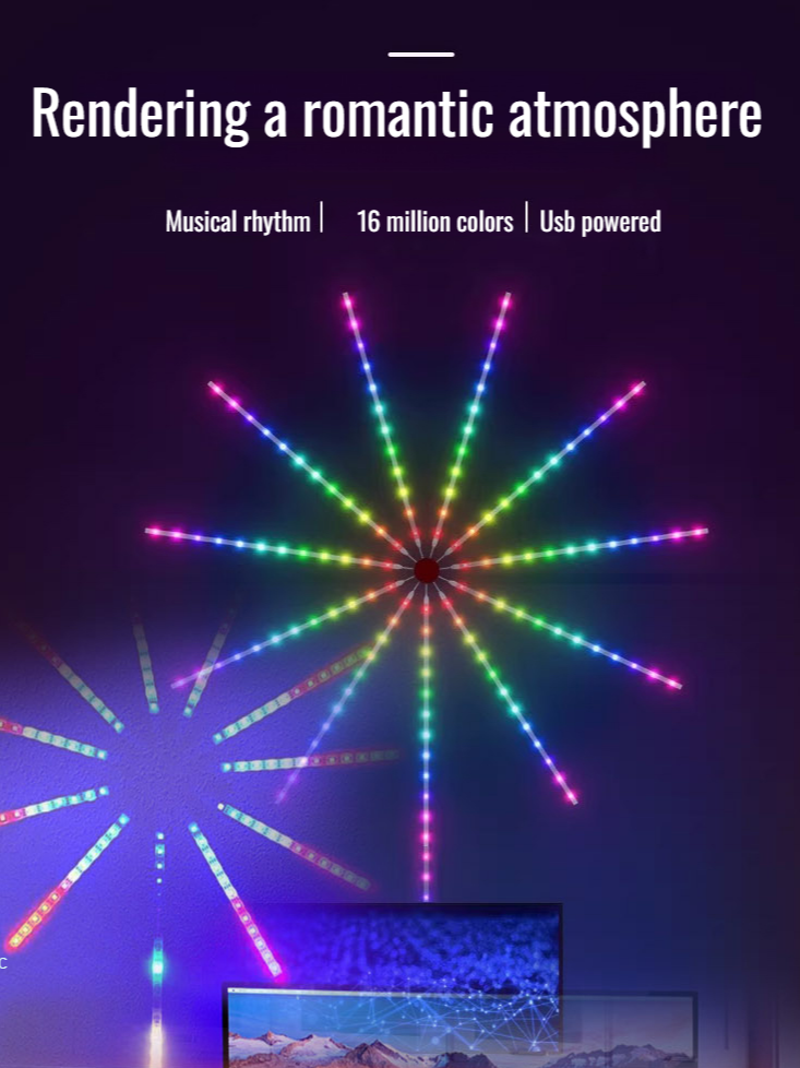 Intelligent Phantom Fireworks Light Strip. Voice-Activated Color Changing + Iridescent Light Effect, Safe And Flameless
