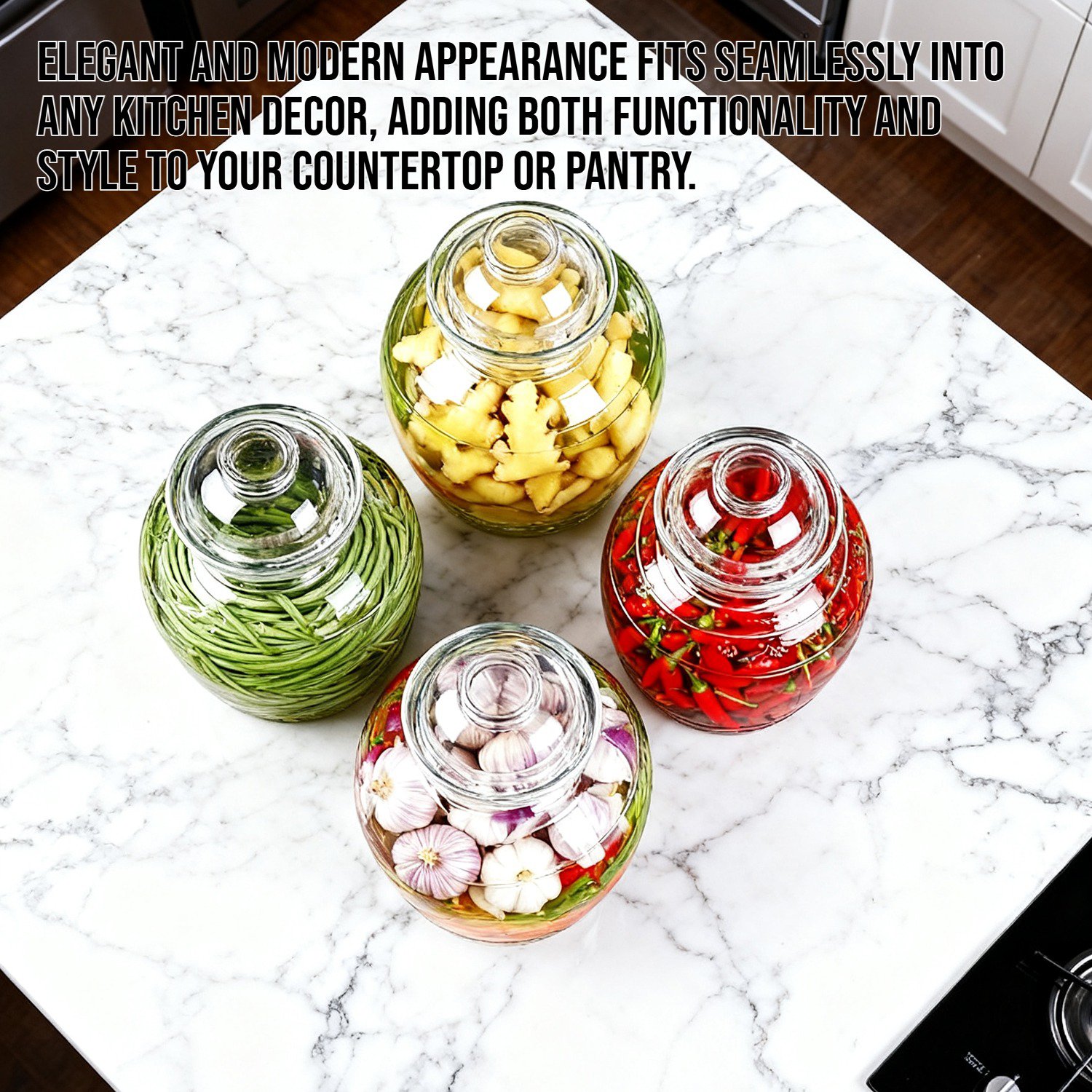 Sealed glass jar for pickling vegetables and kimchi