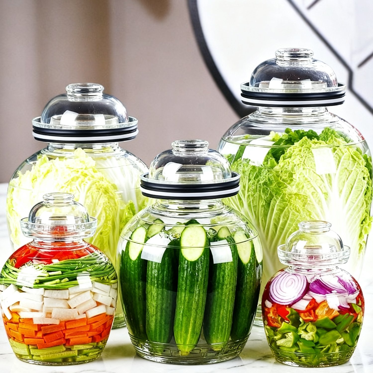 Clear glass container for homemade kimchi
