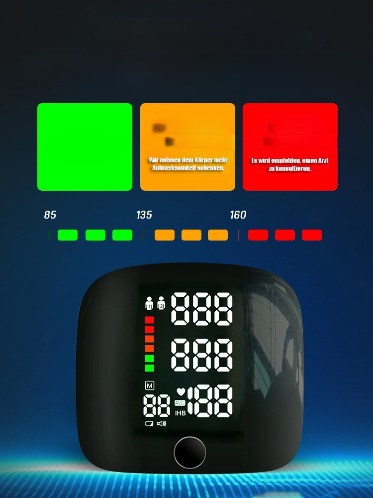 【Sprachgesteuerter Großbildschirm】Vollautomatisches Handgelenk-Blutdruckmessgerät