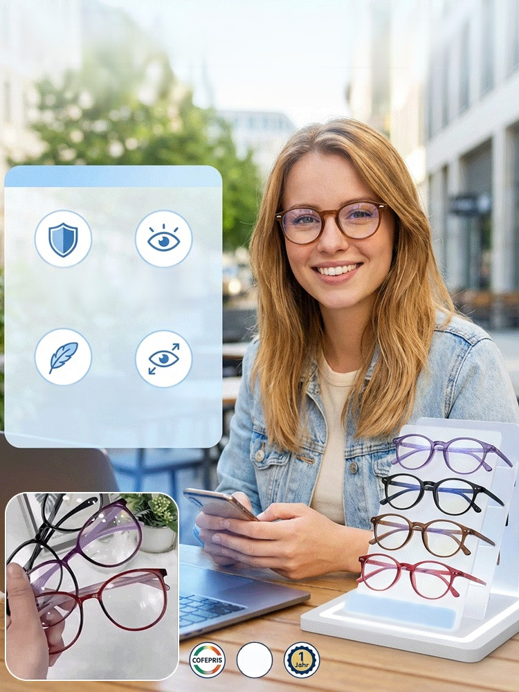 Blaulichtfilter-Brille mit Autofokus für Nah- und Fernsicht.