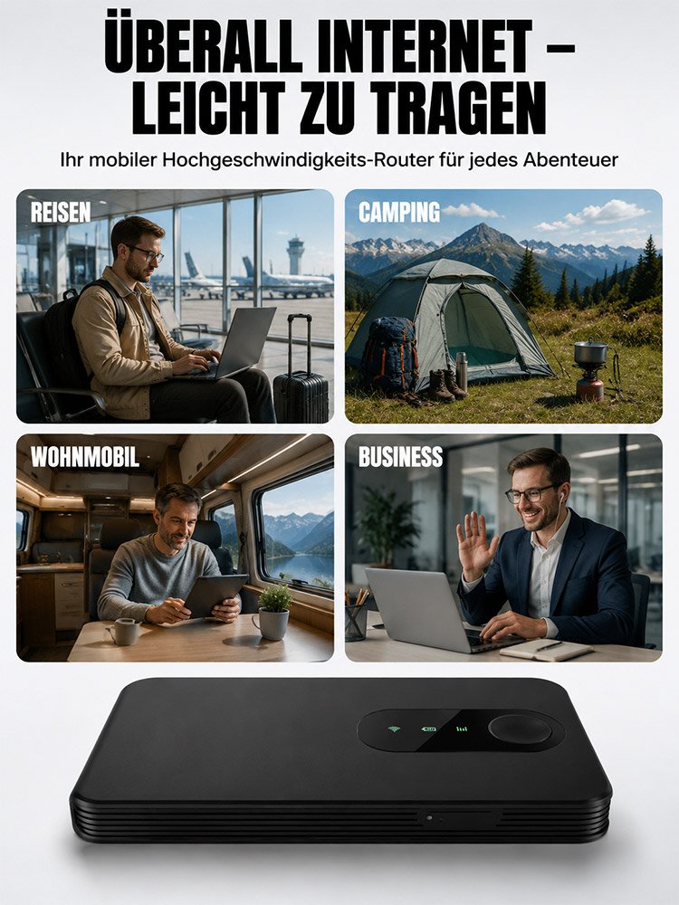 Tragbarer Highspeed-Router, universelle Netzwerkkompatibilität, SIM-Karten-Einstecken und sofort einsatzbereit, reibungslose Verbindung für mehrere Geräte