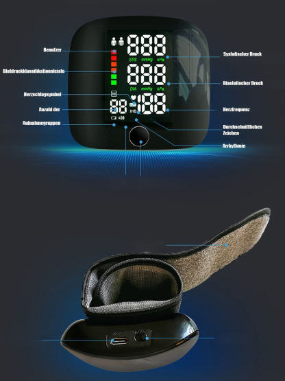 【Sprachgesteuerter Großbildschirm】Vollautomatisches Handgelenk-Blutdruckmessgerät