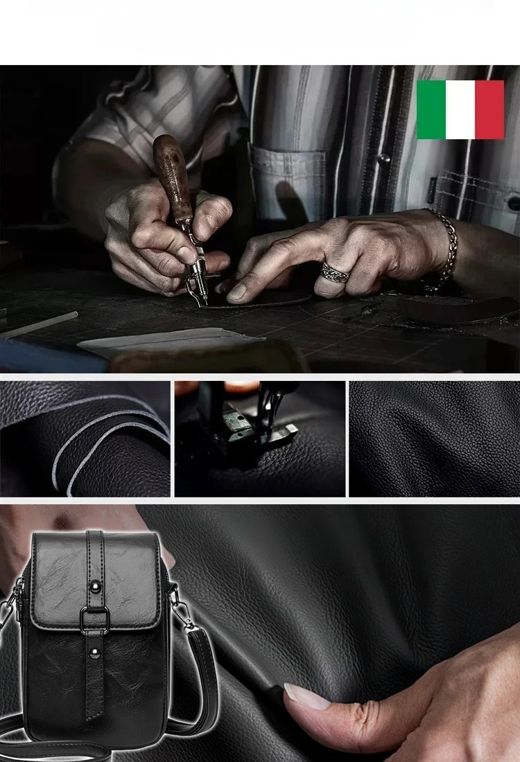 Retro Doppelte Schicht Große Kapazität Crossbody Tasche.Rfid-Abschirmung + Versteckte Tasche