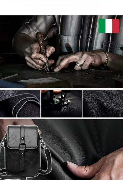 Retro Doppelte Schicht Große Kapazität Crossbody Tasche.Rfid-Abschirmung + Versteckte Tasche