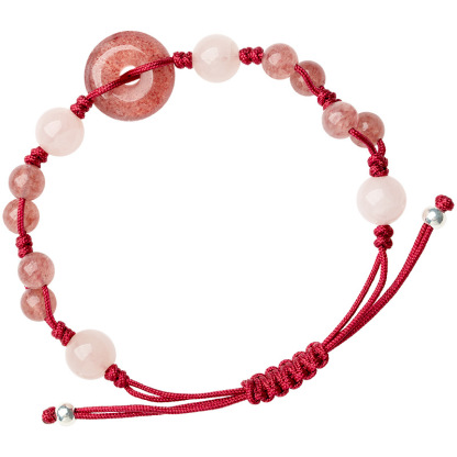 Dream Love Strawberry Quartz Pink Quartz Bracelet for Women with Pixiu Buckle Red String Bracelet for Birth Year