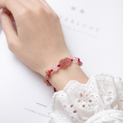 Dream Love Strawberry Quartz Pink Quartz Bracelet for Women with Pixiu Buckle Red String Bracelet for Birth Year
