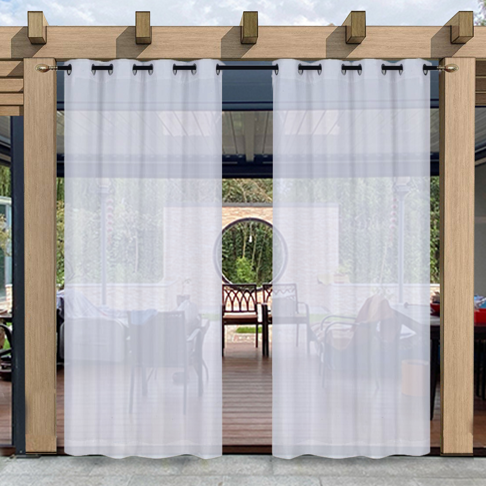 Beans Lands Outdoor Waterproof Sheer Curtain for Patio White 1 Panel
