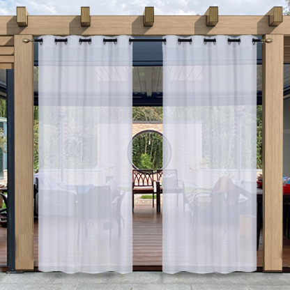 Beans Lands Outdoor Waterproof Sheer Curtain for Patio White 1 Panel