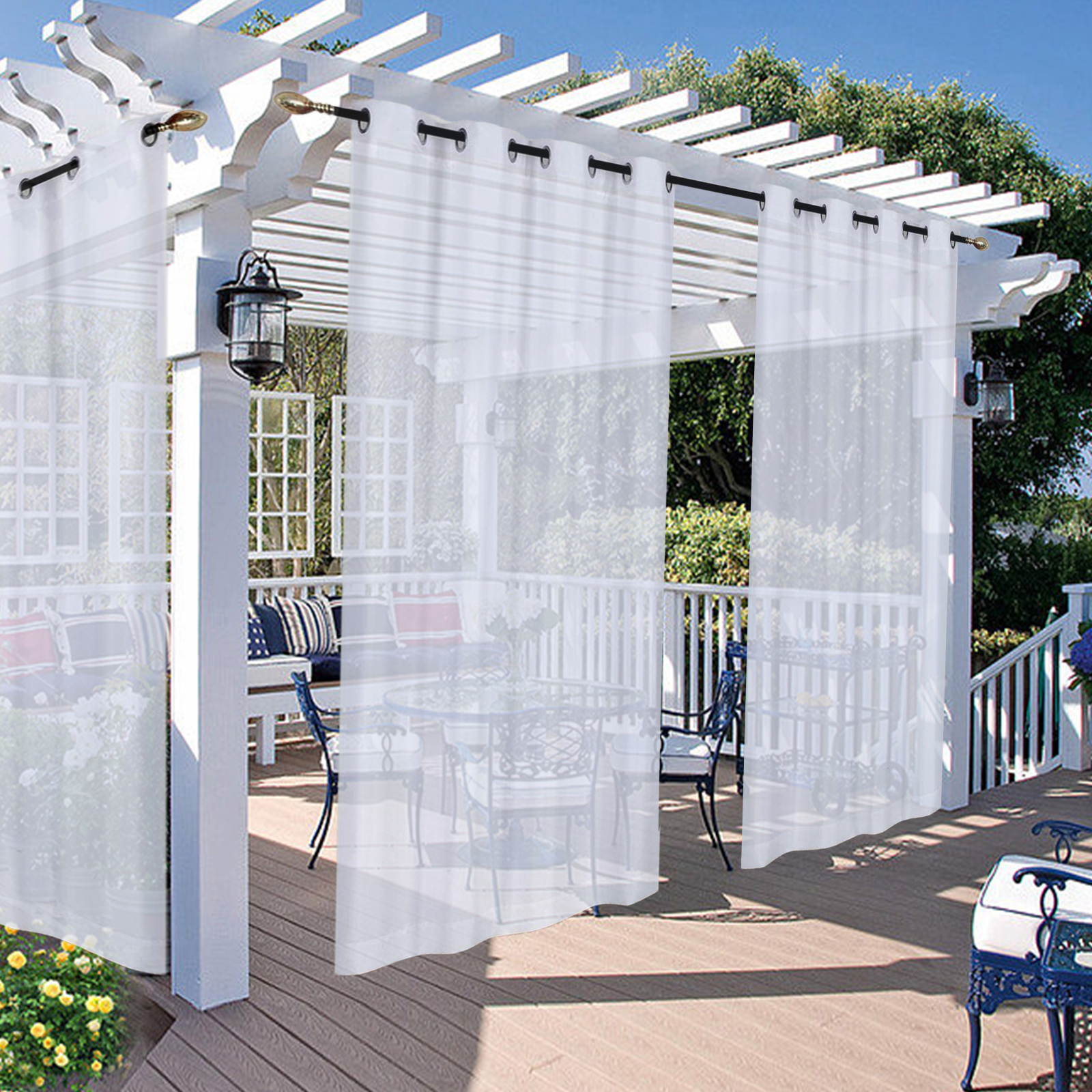 Beans Lands Outdoor Waterproof Sheer Curtain for Patio White 1 Panel