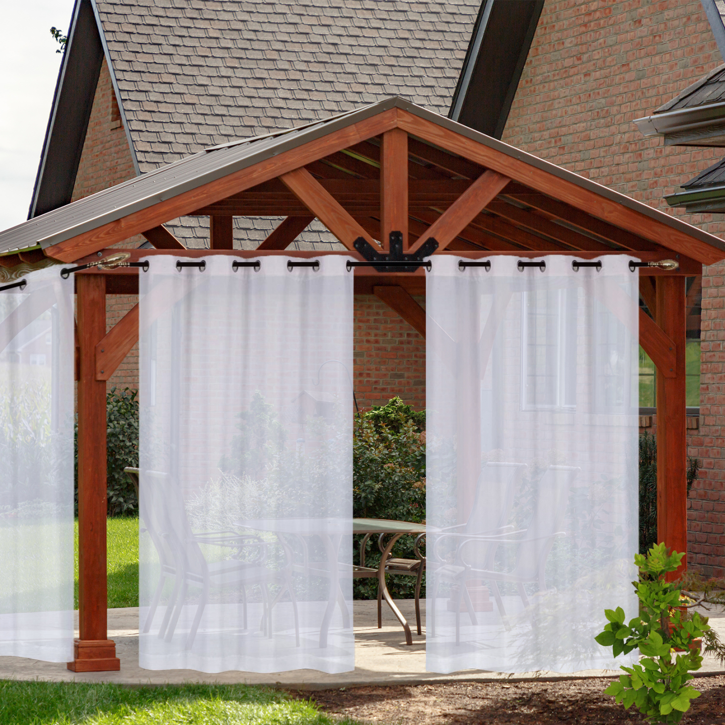 Beans Lands Outdoor Waterproof Sheer Curtain for Patio White 1 Panel