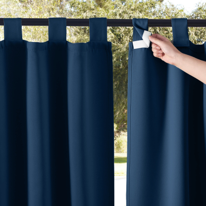 Beans Lands Waterproof Outdoor Curtains For Patio Navy Blue Velcro Tab Top Customizable Size 1 Panel