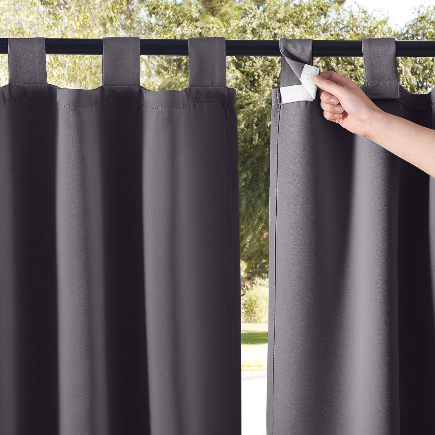 Beans Lands Waterproof Outdoor Curtains For Patio Grey Velcro Tab Top Customizable Size 1 Panel