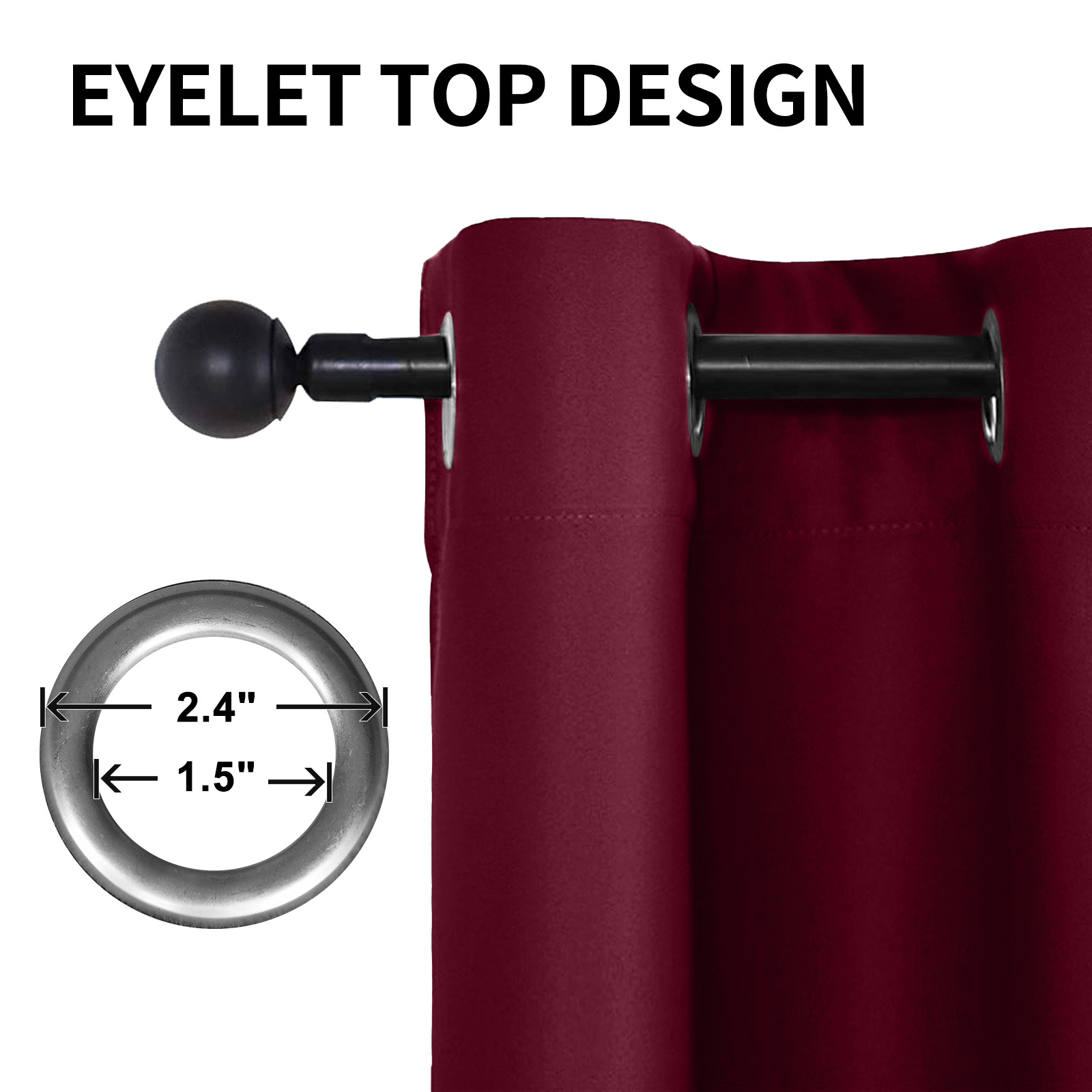 Beans Lands Waterproof Outdoor Curtains For Patio Wine Red Grommet Top & Bottom Customizable Size 1 Panel