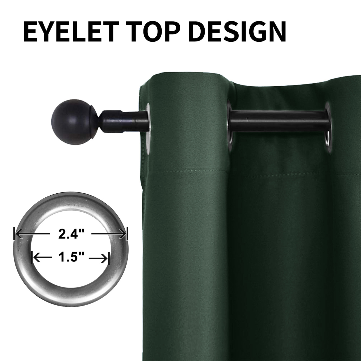 Beans Lands Waterproof Outdoor Curtains For Patio Dark Green Grommet Top & Bottom Customizable Size 1 Panel