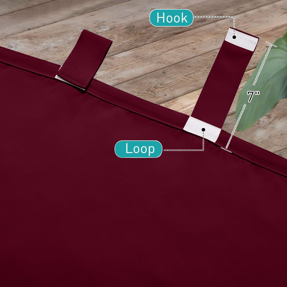 Beans Lands Waterproof Outdoor Curtains For Patio Wine Red Velcro Tab Top Customizable Size 1 Panel