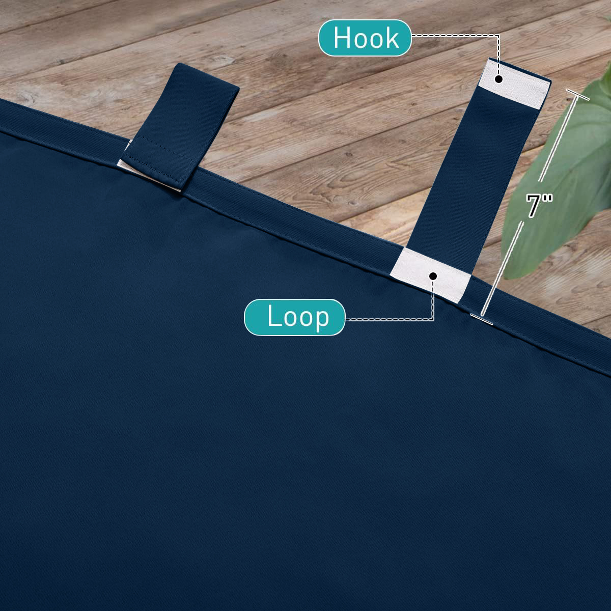 Beans Lands Waterproof Outdoor Curtains For Patio Navy Blue Velcro Tab Top Customizable Size 1 Panel