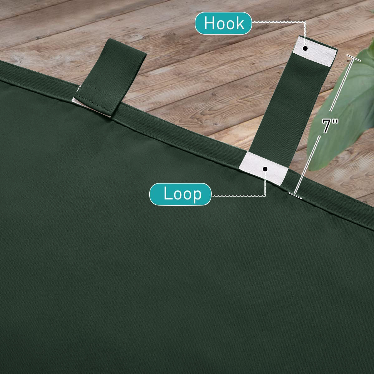 Beans Lands Waterproof Outdoor Curtains For Patio Dark Green Velcro Tab Top Customizable Size 1 Panel