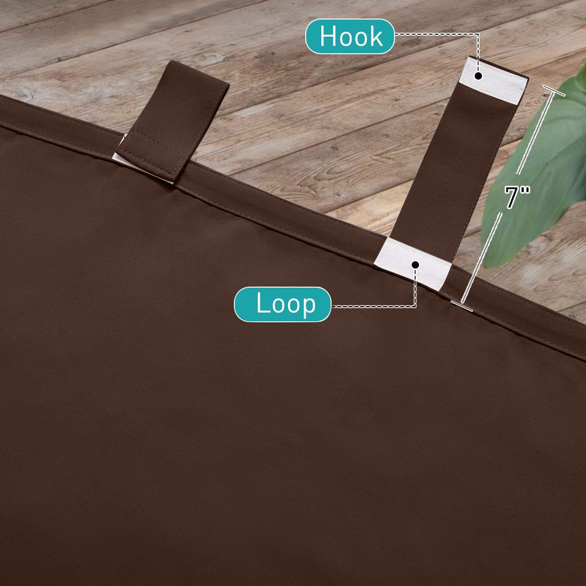 Beans Lands Waterproof Outdoor Curtains For Patio Dark Coffee Velcro Tab Top Customizable Size 1 Panel