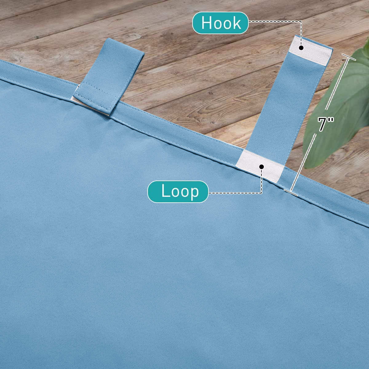 Beans Lands Waterproof Outdoor Curtains For Patio Blue Velcro Tab Top Customizable Size 1 Panel