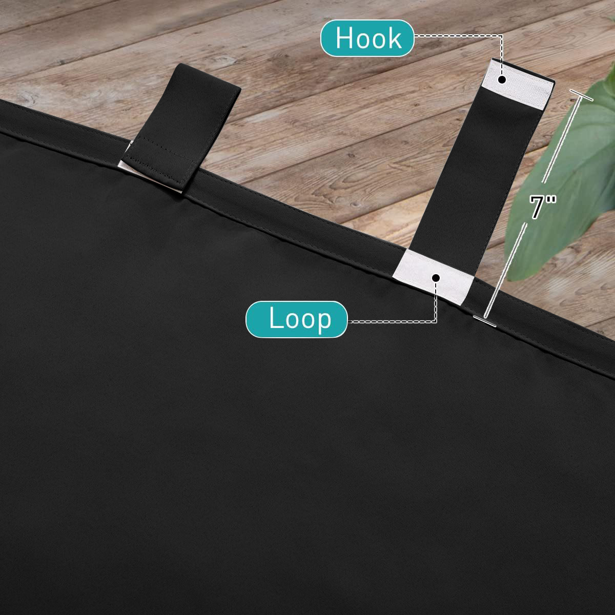 Beans Lands Waterproof Outdoor Curtains For Patio Black Velcro Tab Top Customizable Size 1 Panel