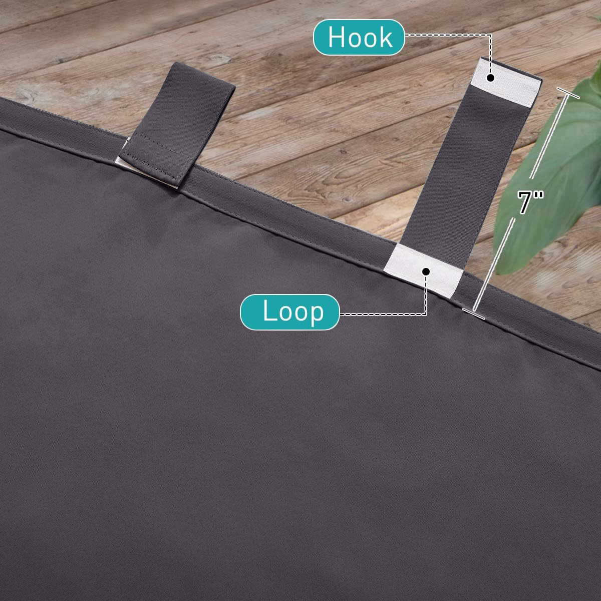 Beans Lands Waterproof Outdoor Curtains For Patio Grey Velcro Tab Top Customizable Size 1 Panel