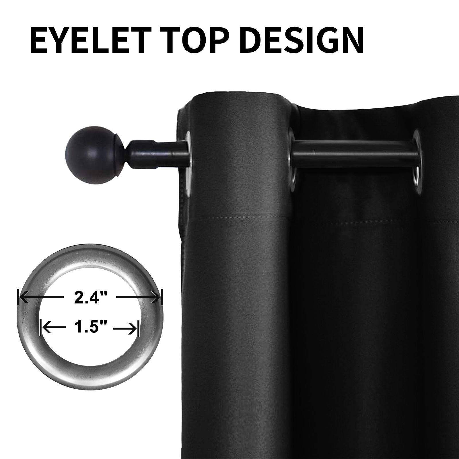 Beans Lands Waterproof Outdoor Curtains For Patio Black Grommet Top Customizable Size 1 Panel