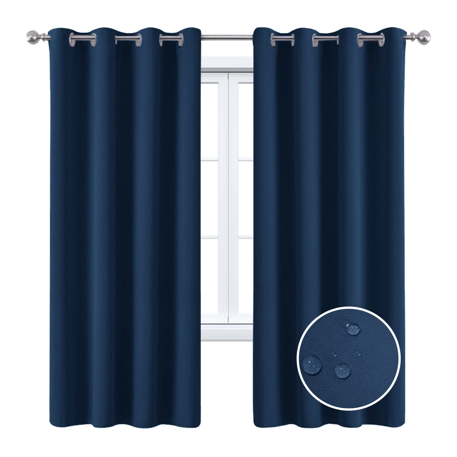 Beans Lands Waterproof Outdoor Curtains For Patio Navy Blue Grommet Top Customizable Size 1 Panel