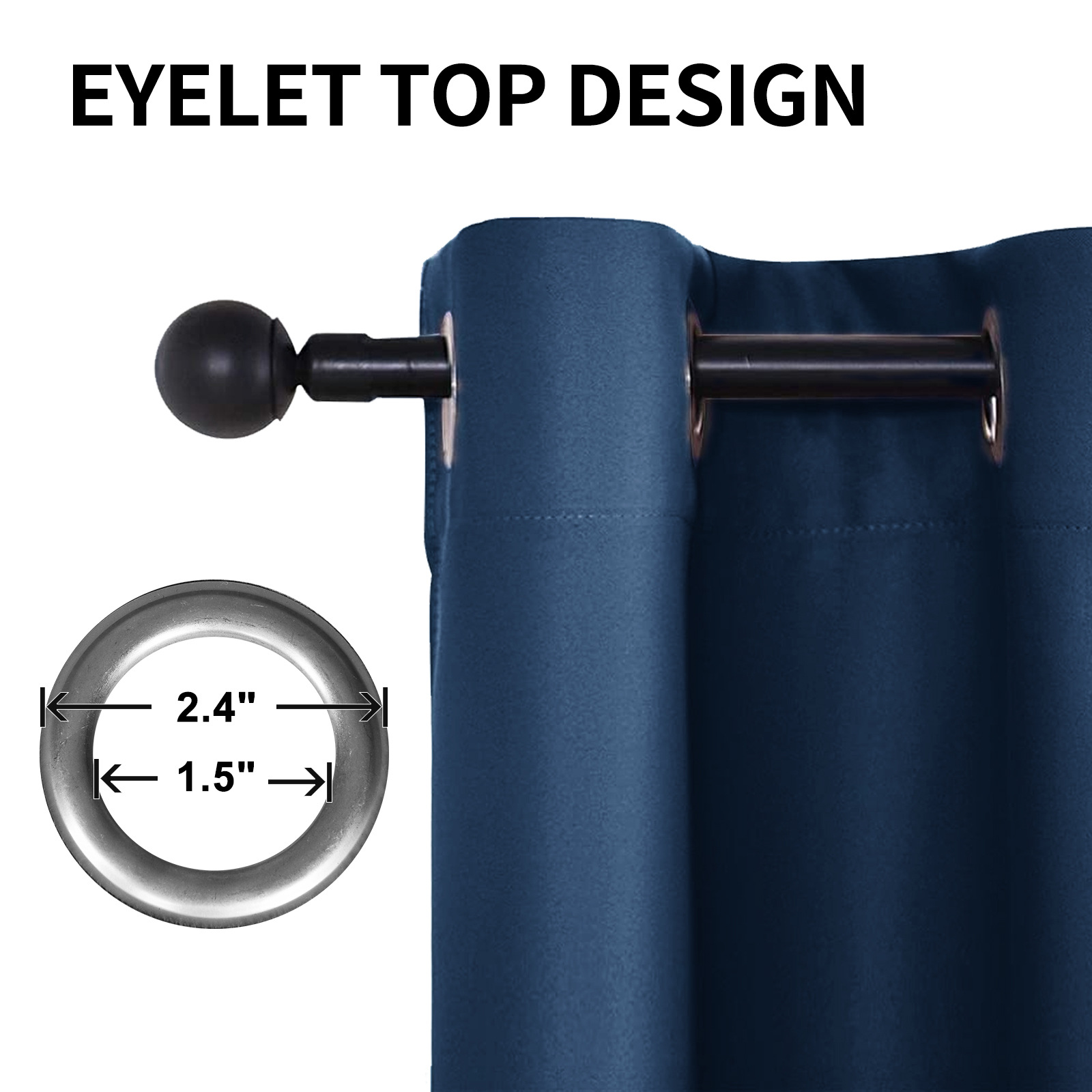 Beans Lands Waterproof Outdoor Curtains For Patio Navy Blue Grommet Top Customizable Size 1 Panel
