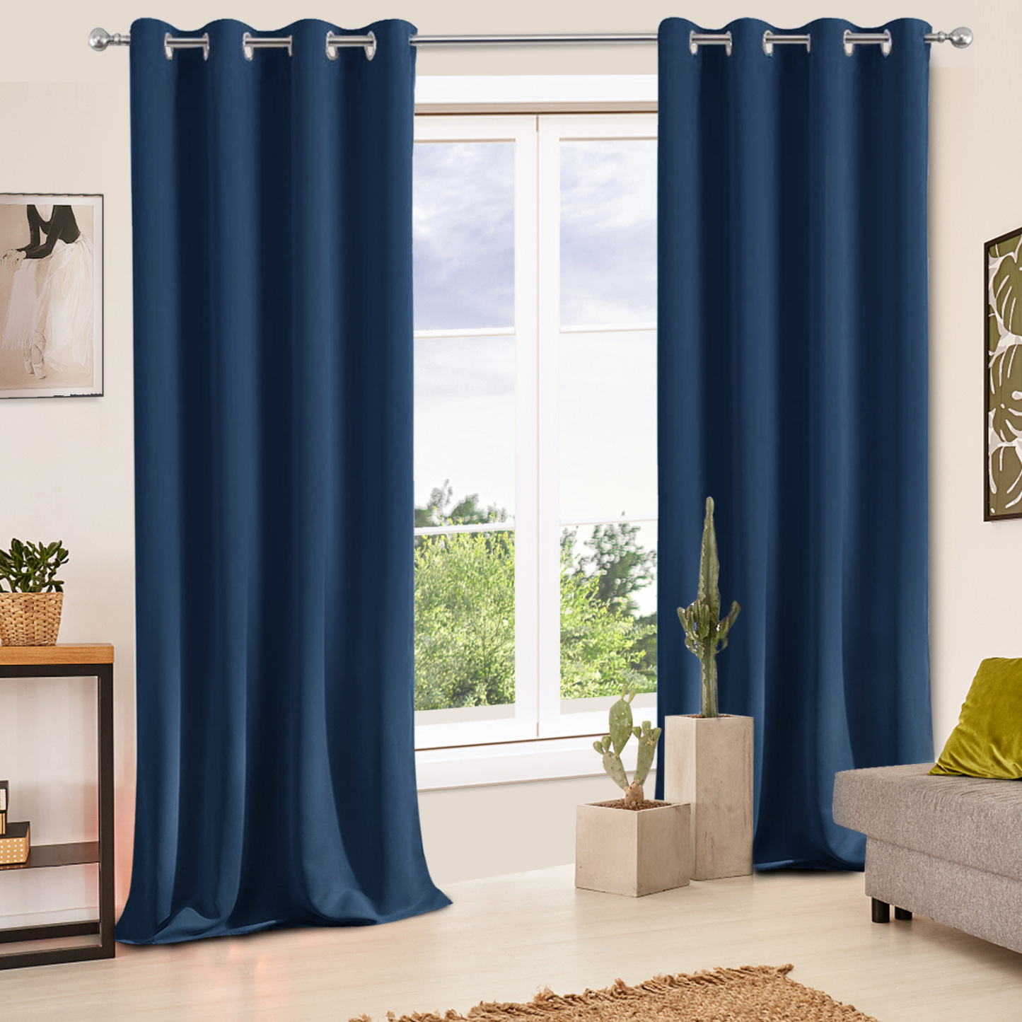 Beans Lands Waterproof Outdoor Curtains For Patio Navy Blue Grommet Top Customizable Size 1 Panel