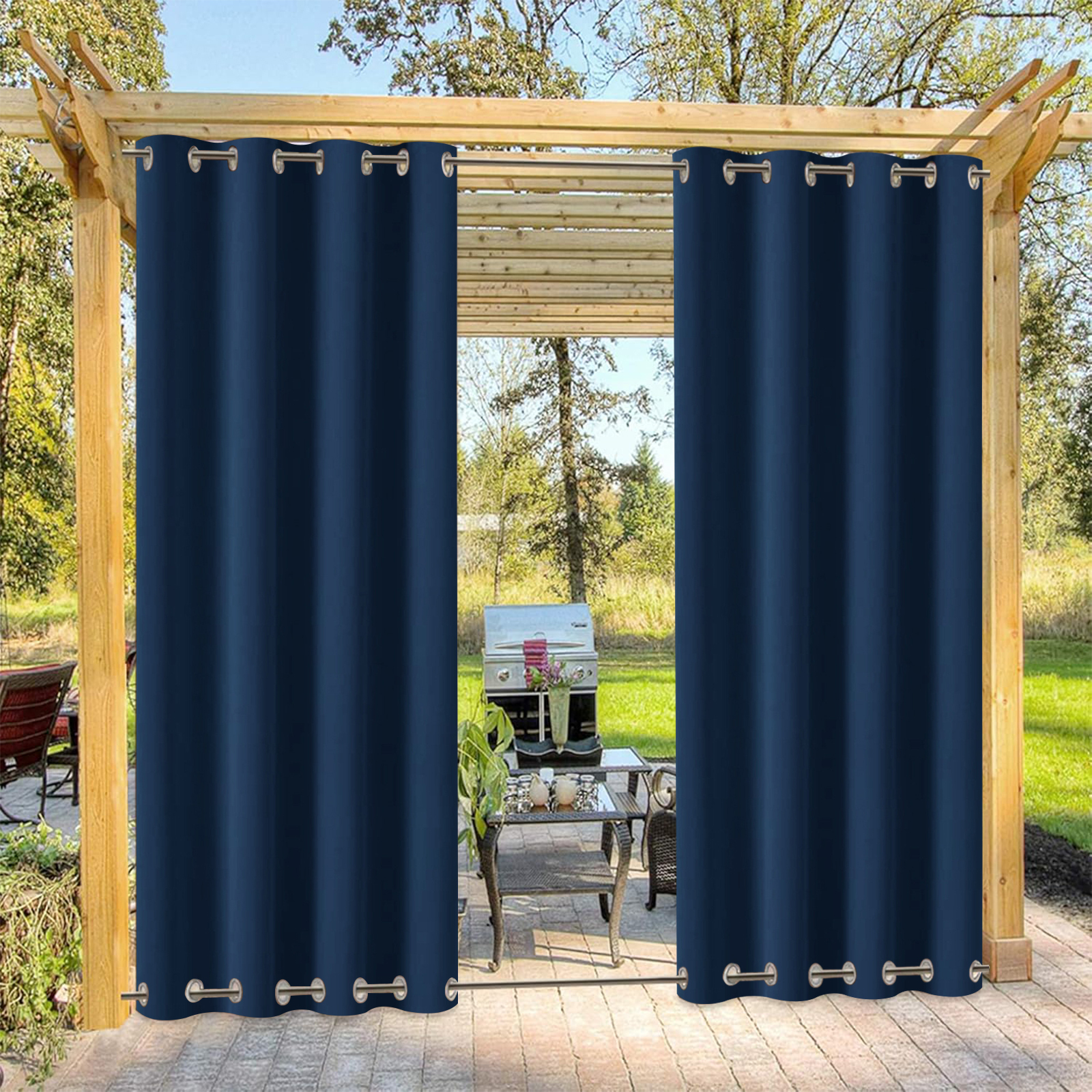 Beans Lands Waterproof Outdoor Curtains For Patio Navy Blue Grommet To