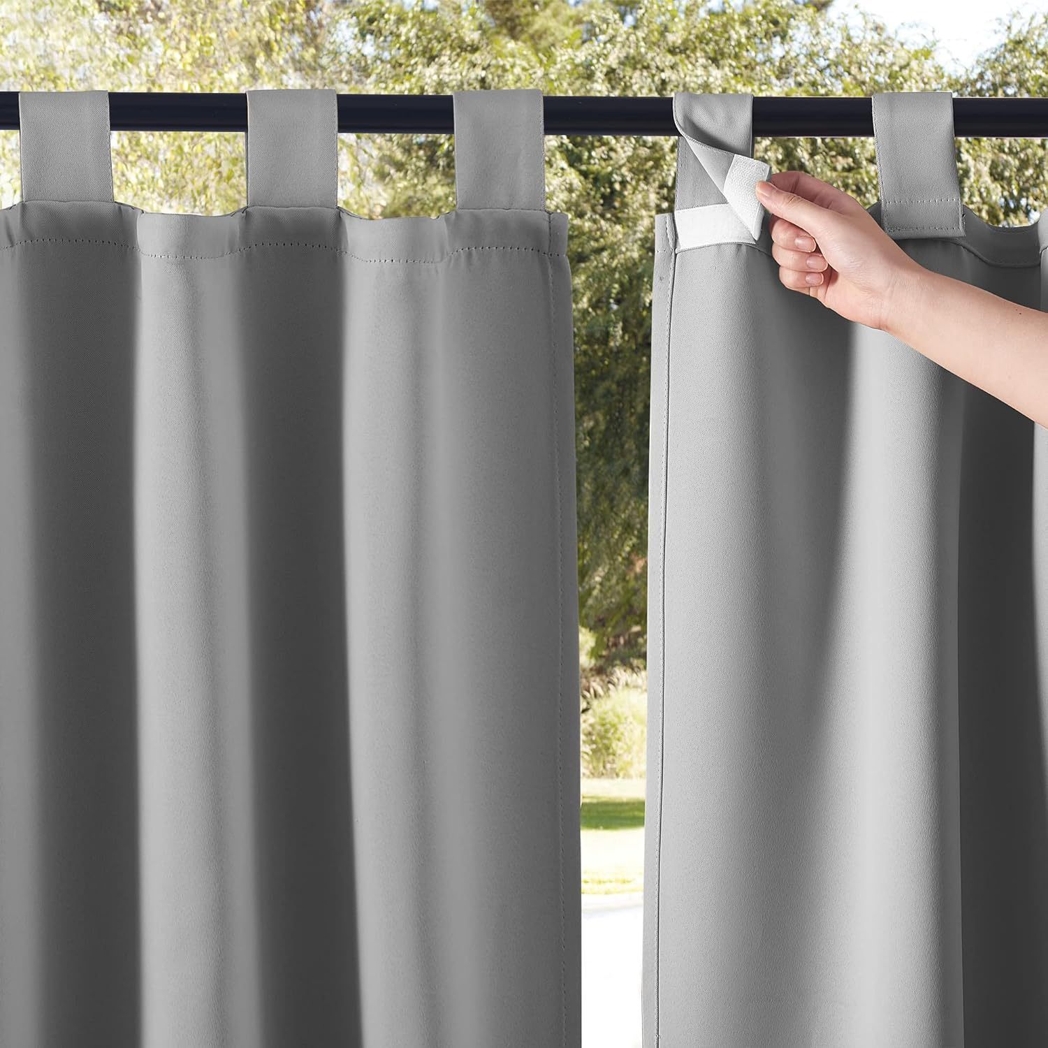 Beans Lands Waterproof Outdoor Curtains For Patio Light Grey Velcro Tab Top Customizable Size 1 Panel