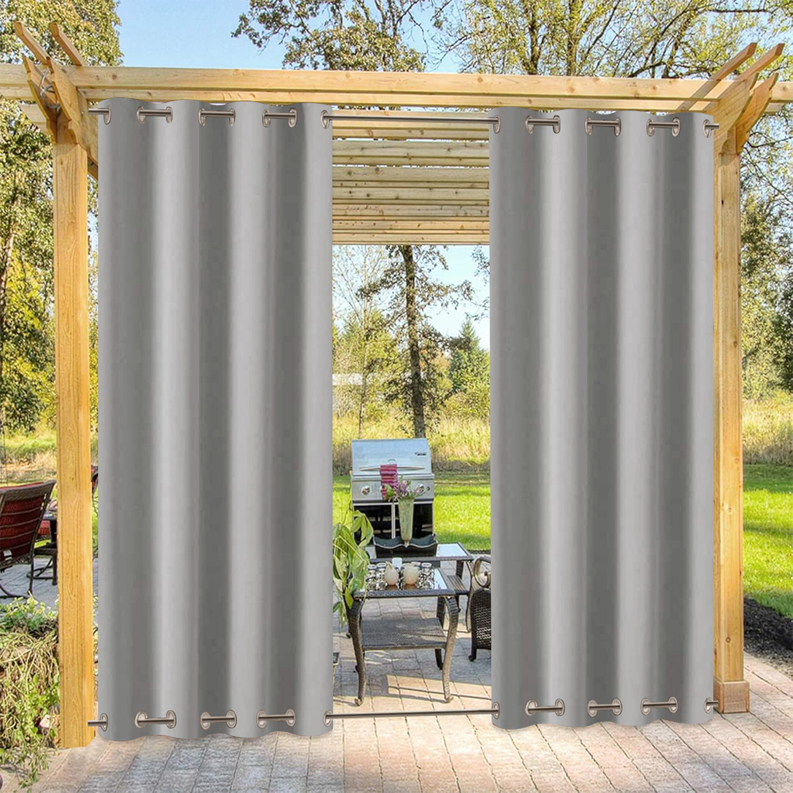 Beans Lands Waterproof Outdoor Curtains For Patio Light Grey Grommet Top & Bottom Customizable Size 1 Panel
