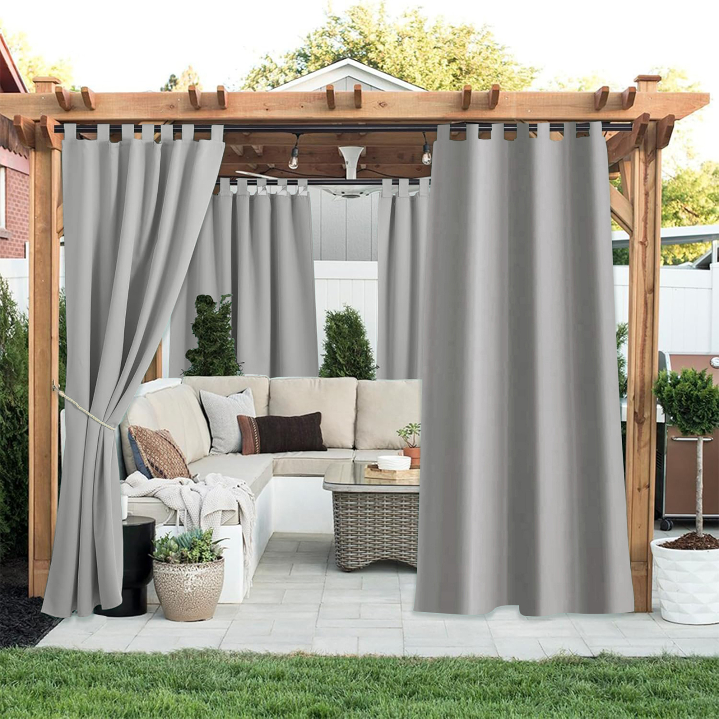 Beans Lands Waterproof Outdoor Curtains For Patio Light Grey Velcro Ta