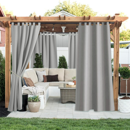 Beans Lands Waterproof Outdoor Curtains For Patio Light Grey Velcro Tab Top Customizable Size 1 Panel
