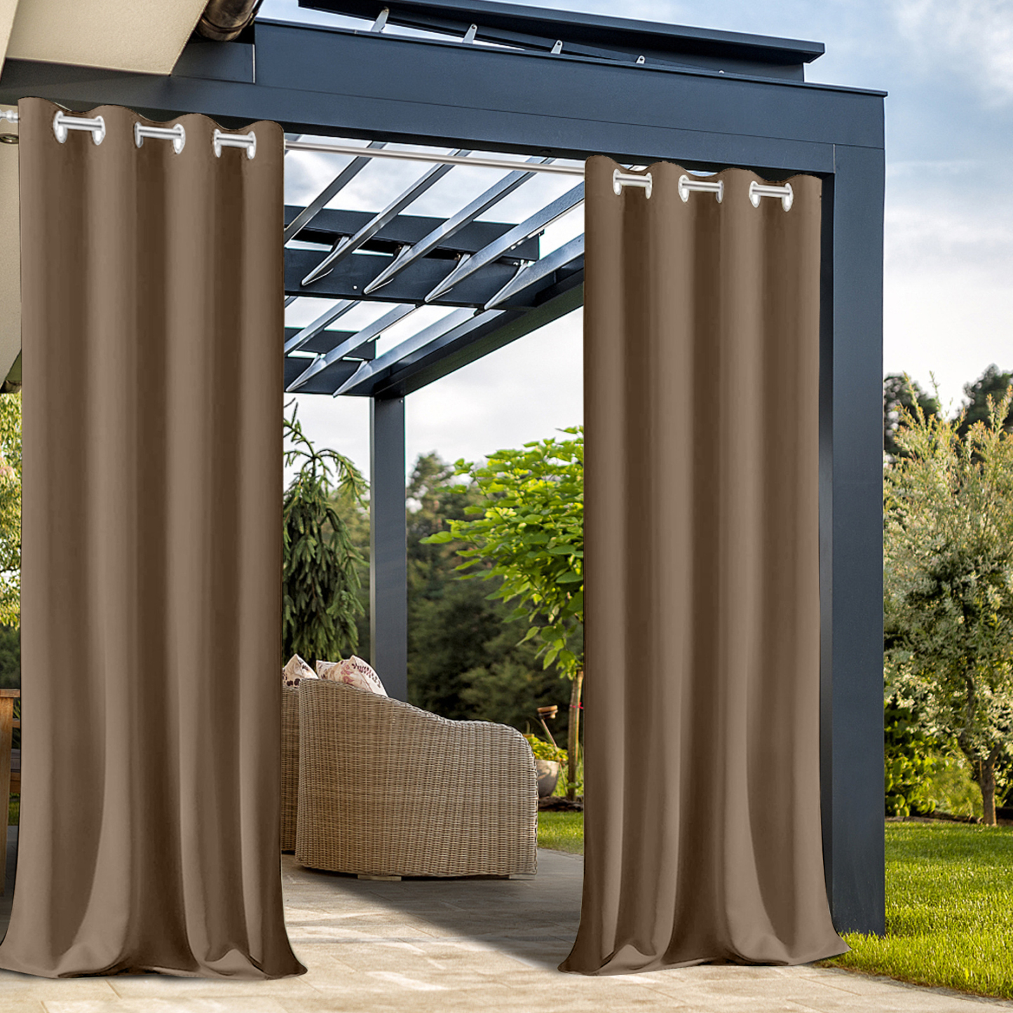 Beans Lands Waterproof Outdoor Curtains For Patio Light Coffee Grommet