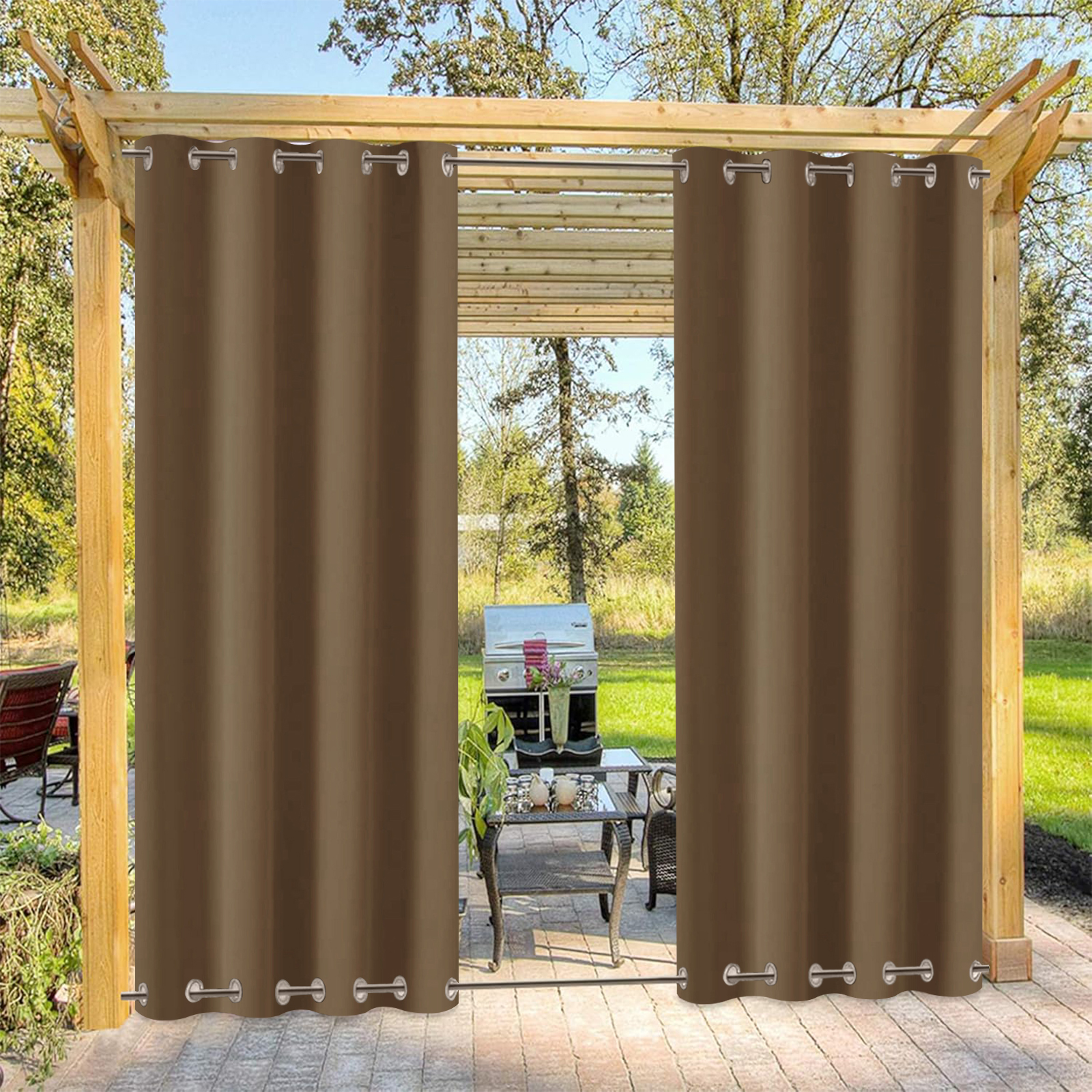 Beans Lands Waterproof Outdoor Curtains For Patio Light Coffee Grommet Top & Bottom Customizable Size 1 Panel