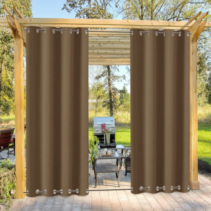 Beans Lands Waterproof Outdoor Curtains For Patio Light Coffee Grommet Top & Bottom Customizable Size 1 Panel