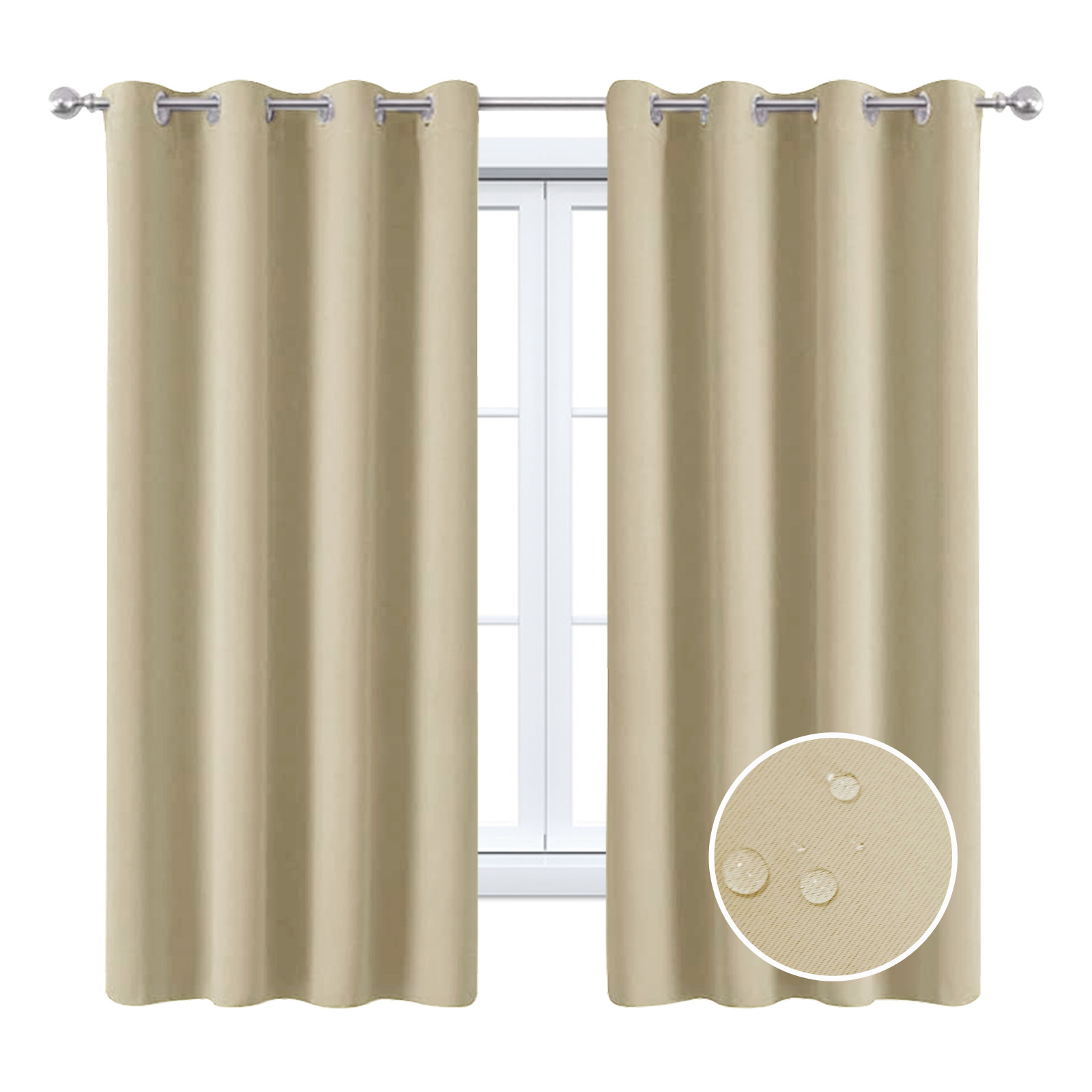 Beans Lands Waterproof Outdoor Curtains For Patio Dark Beige Grommet Top Customizable Size 1 Panel