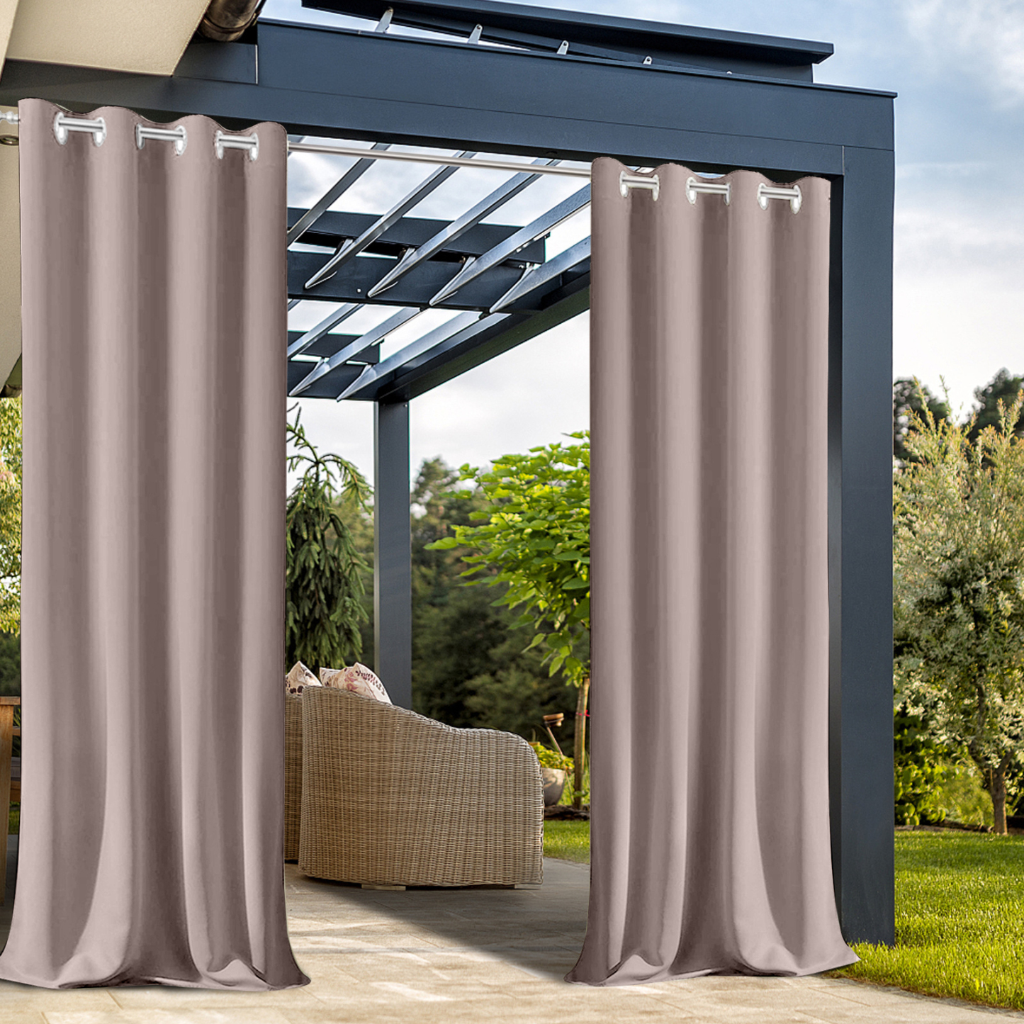 Beans Lands Waterproof Outdoor Curtains For Patio Dark Pink Grommet To