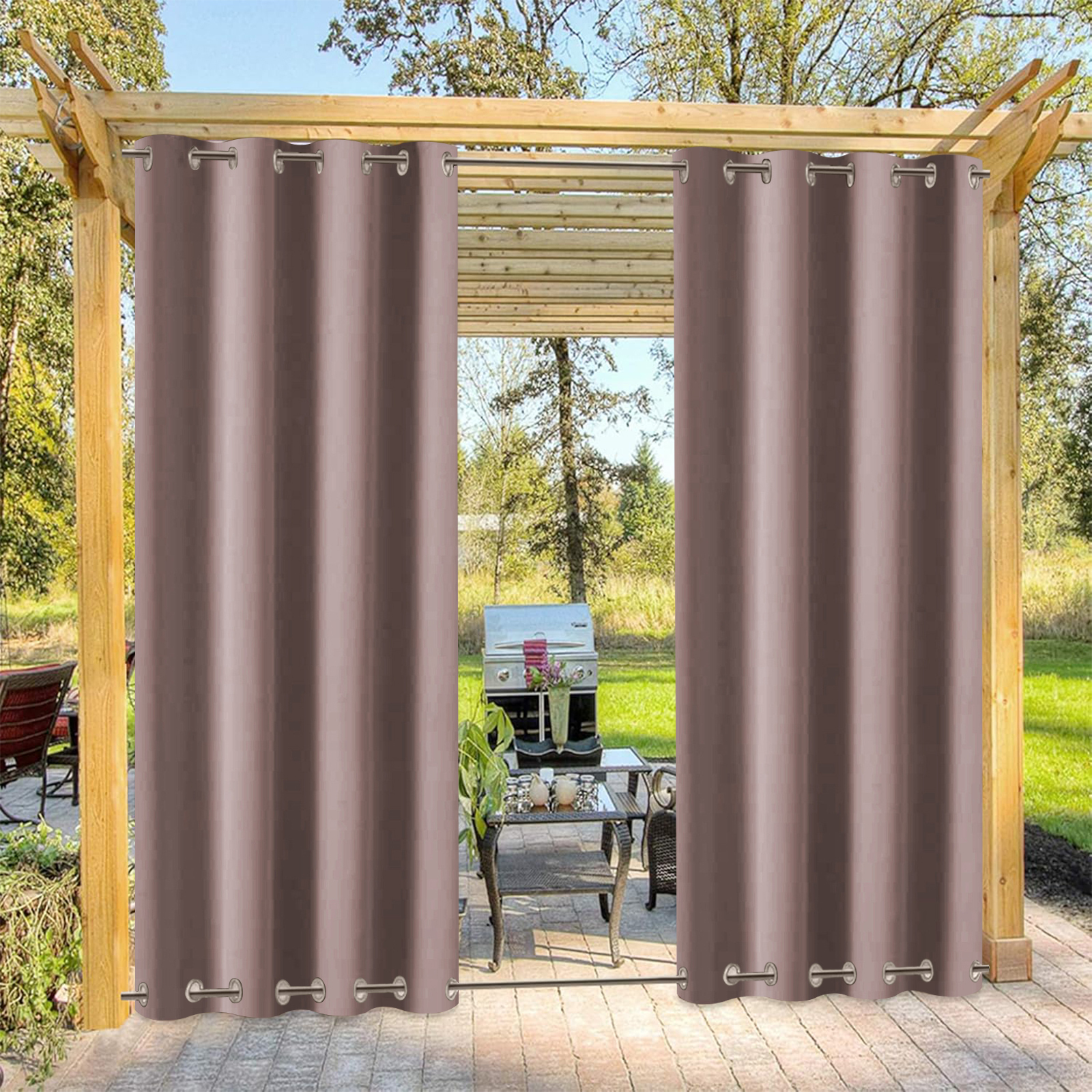 Beans Lands Waterproof Outdoor Curtains For Patio Dark Pink Grommet To
