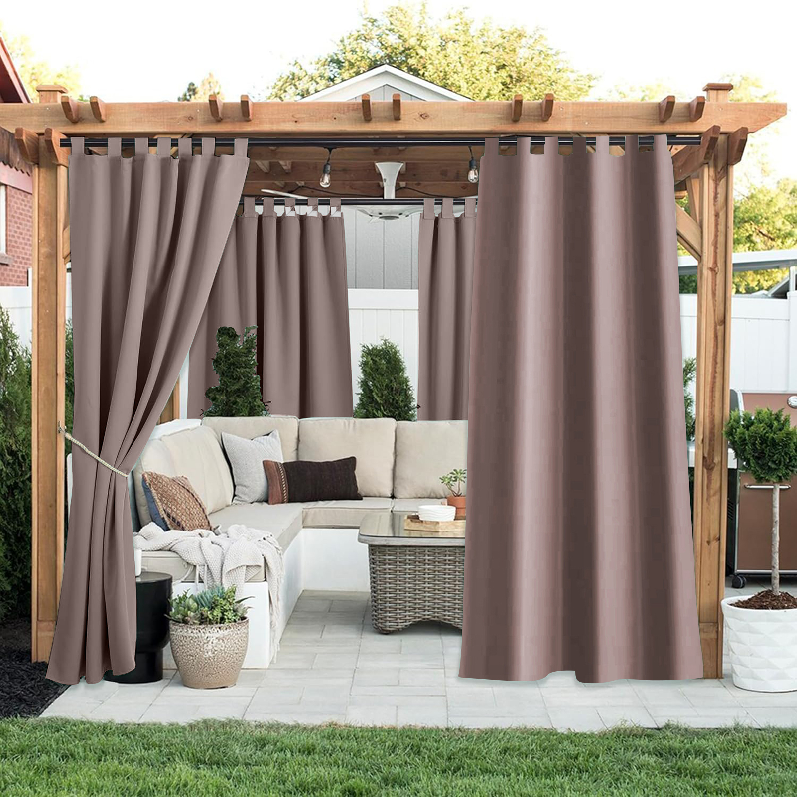 Beans Lands Waterproof Outdoor Curtains For Patio Dark Pink Velcro Tab