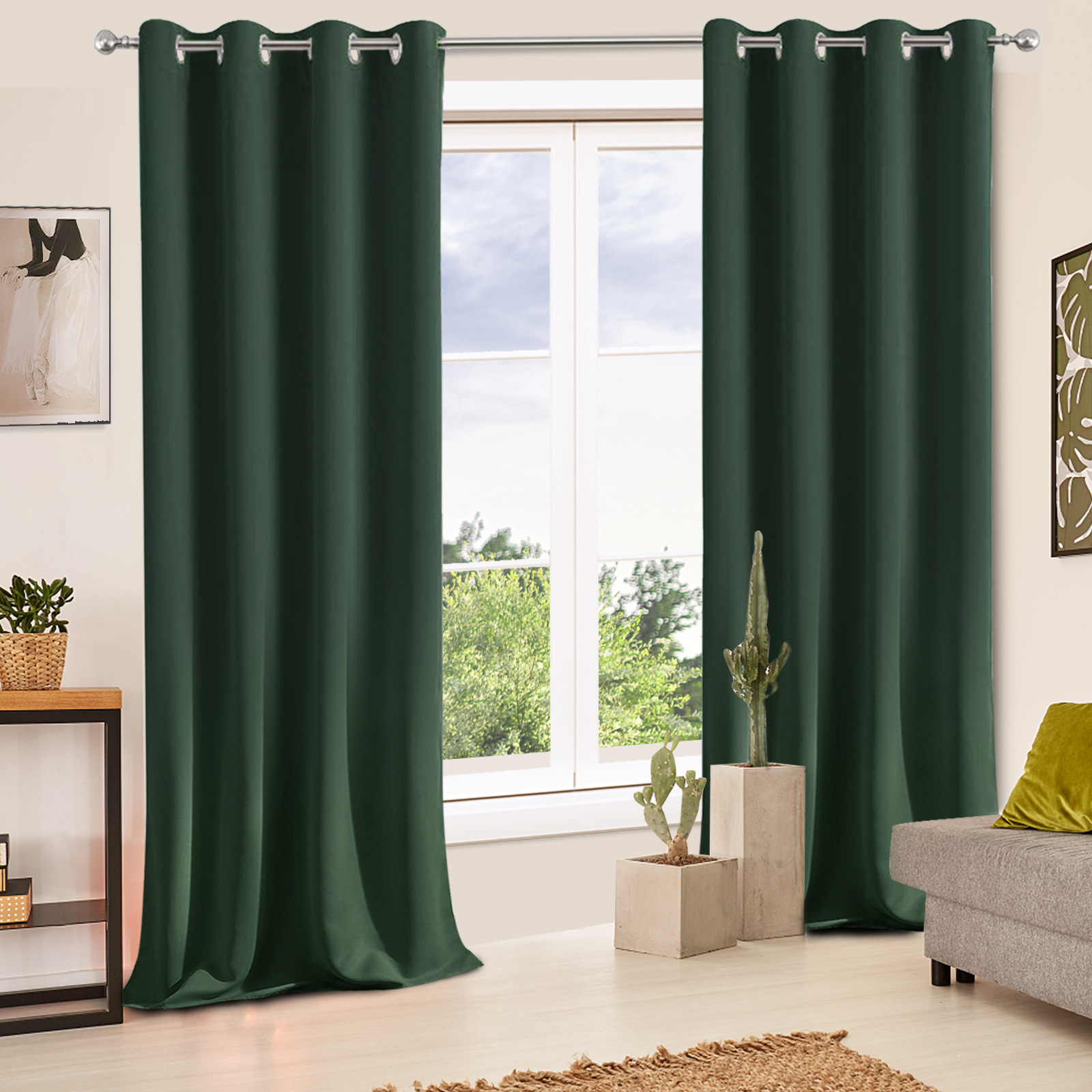 Beans Lands Waterproof Outdoor Curtains For Patio Dark Green Grommet Top Customizable Size 1 Panel