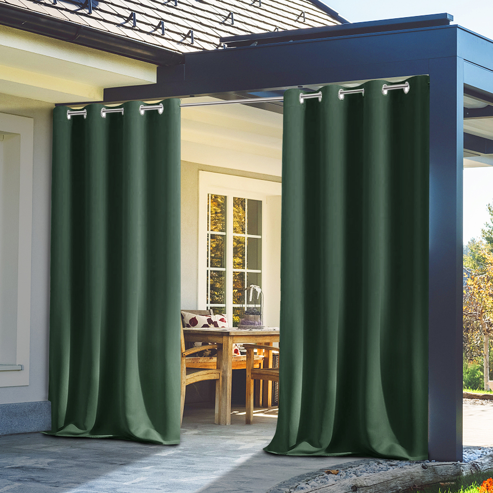 Beans Lands Waterproof Outdoor Curtains For Patio Dark Green Grommet Top Customizable Size 1 Panel