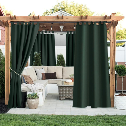 Beans Lands Waterproof Outdoor Curtains For Patio Dark Green Velcro Tab Top Customizable Size 1 Panel