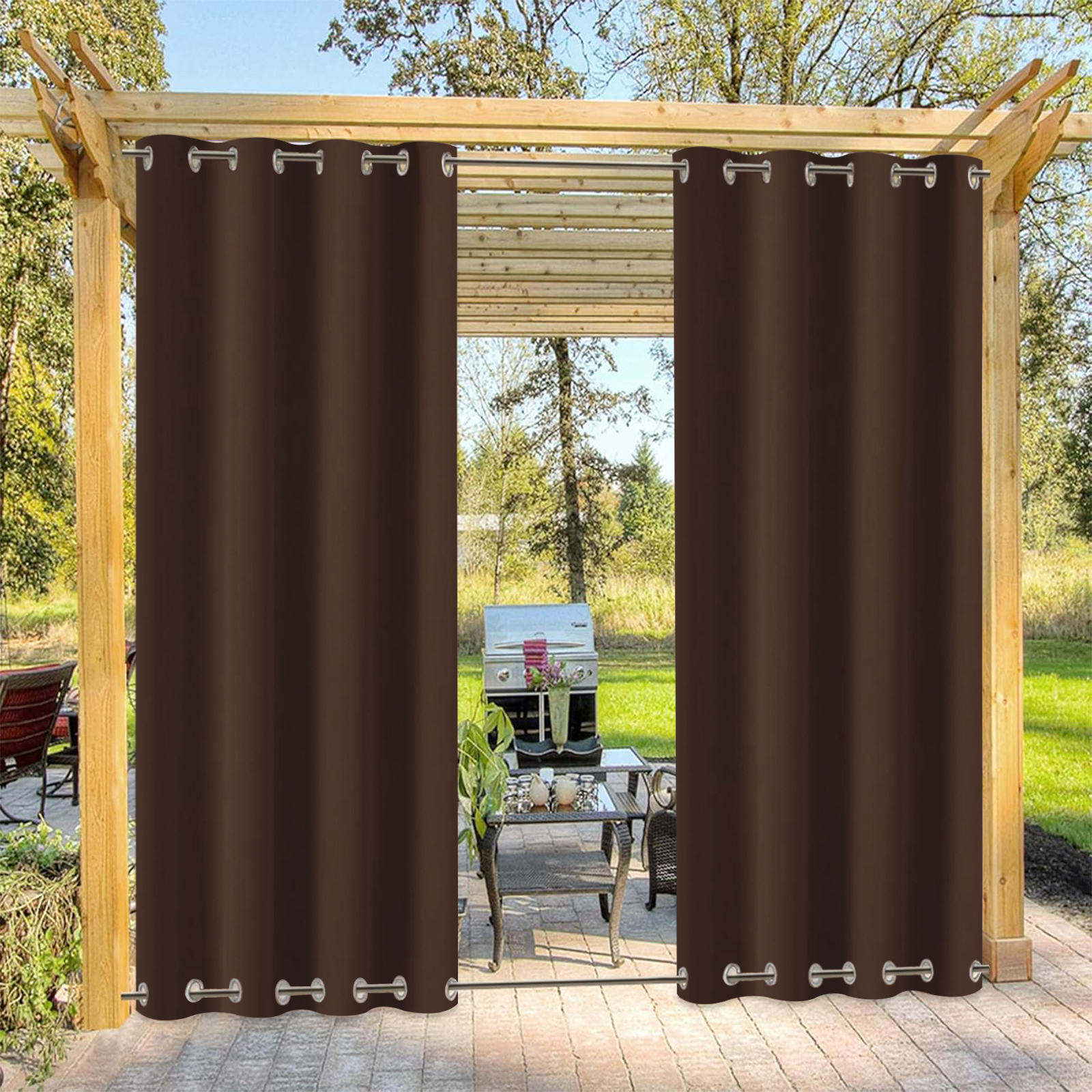 Beans Lands Waterproof Outdoor Curtains For Patio Dark Coffee Grommet 
