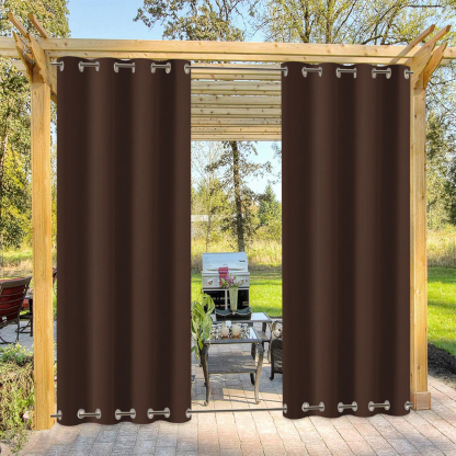 Beans Lands Waterproof Outdoor Curtains For Patio Dark Coffee Grommet Top& Bottom Customizable Size 1 Panel